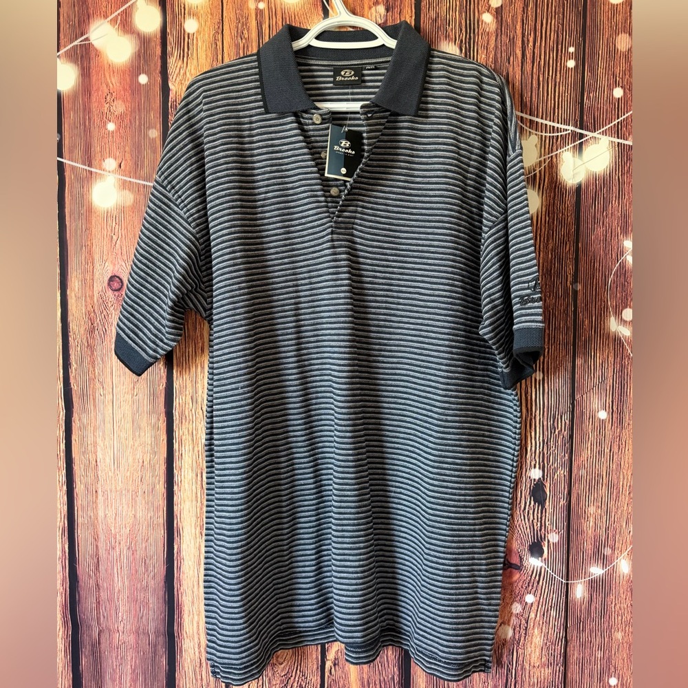 Brooks Navy and Gray Striped Polo Shirt Golf